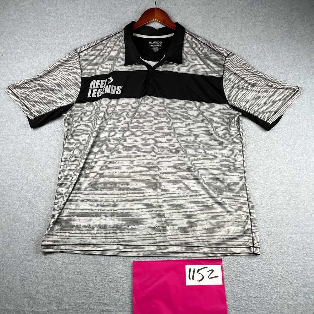 Reel Legends Performance Polo Shirt Mens XXl Gray Striped Graphic Print